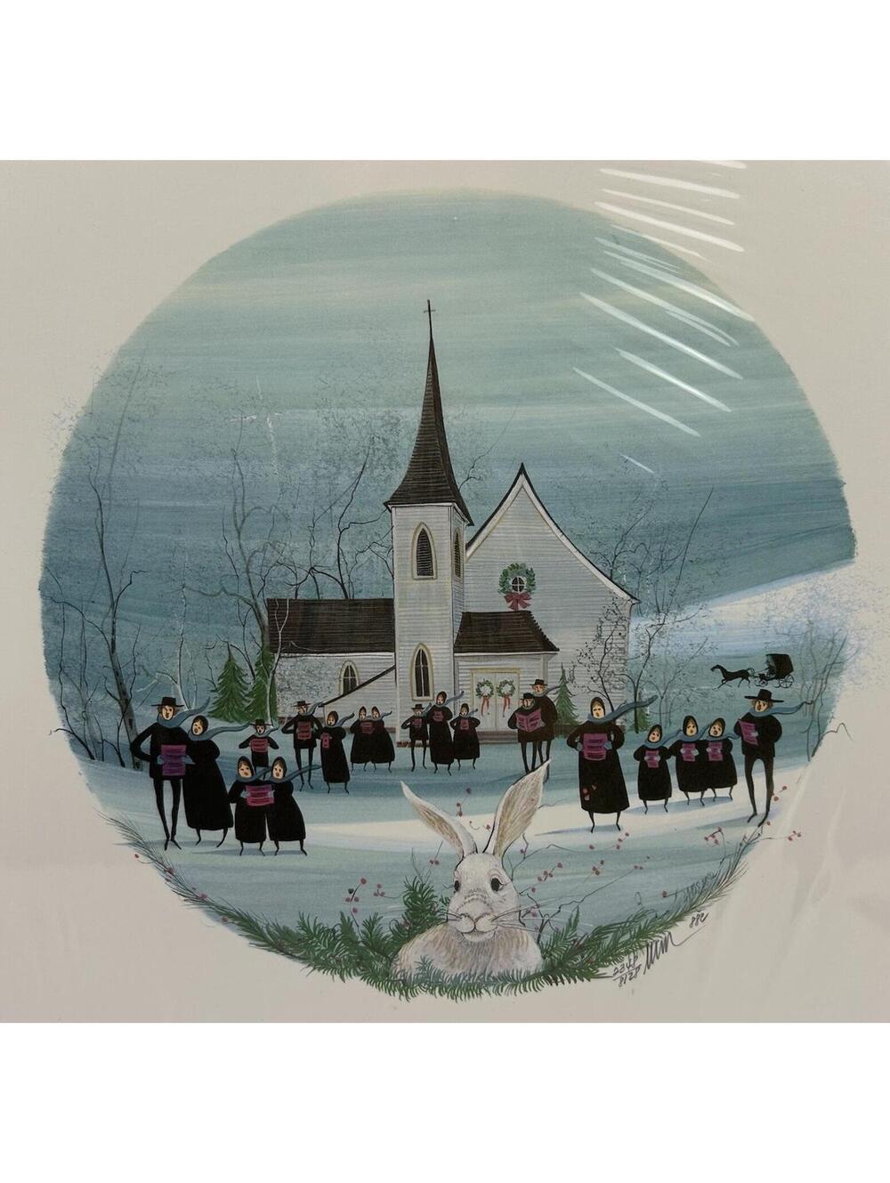 P Buckley Moss White Christmas Print 1988 Signed Numbered 2348/8128 Rare 12x12
